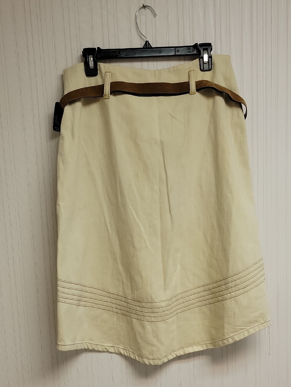 Gloria Cream Casual A-Line Skirt with Conch Belt Tassel Tie Sz 8. New Festival - Picture 2 of 5